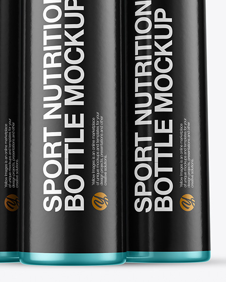 Three 25ml Metallic Sport Nutrition Bottles Mockup