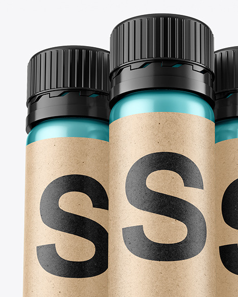 Three 25ml Metallic Sport Nutrition Bottles Mockup