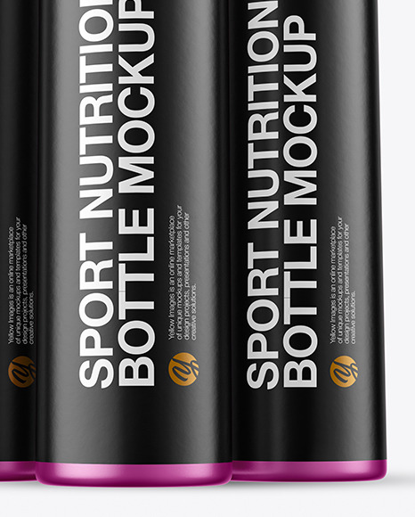 Three 25ml Matte Metallic Sport Nutrition Bottles Mockup