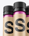 Three 25ml Matte Metallic Sport Nutrition Bottles Mockup