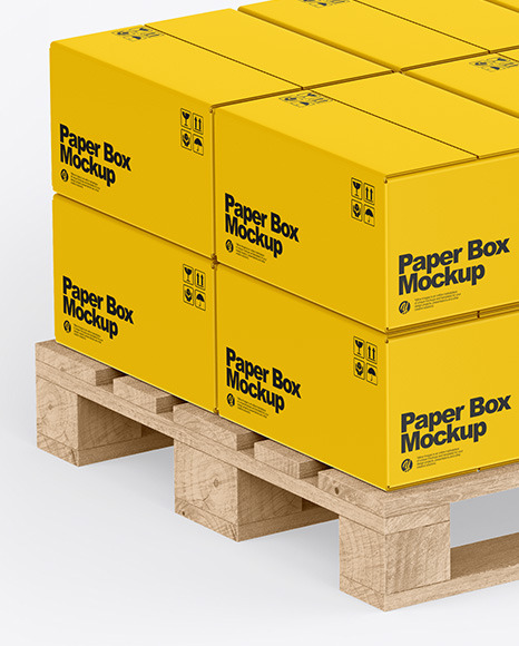 Wooden Pallet With Paper Boxes Mockup