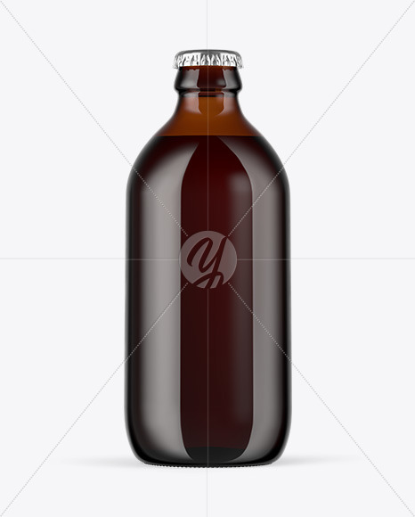 Amber Glass Bottle With Red Ale Mockup