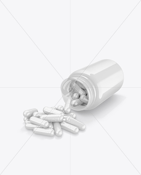 Glossy Bottle with Pills Mockup