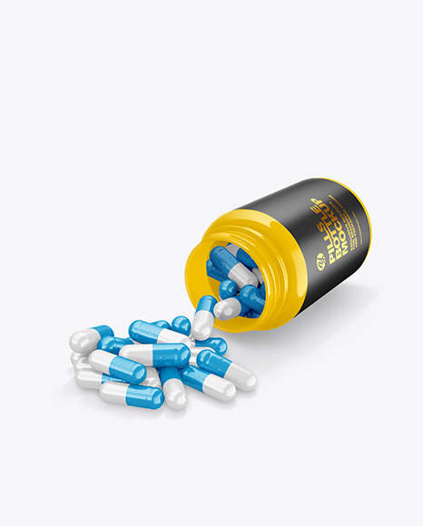 Glossy Bottle with Pills Mockup