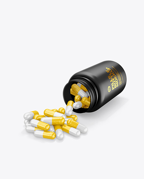 Matte Bottle with Pills Mockup Matte Bottle with Pills Mockup