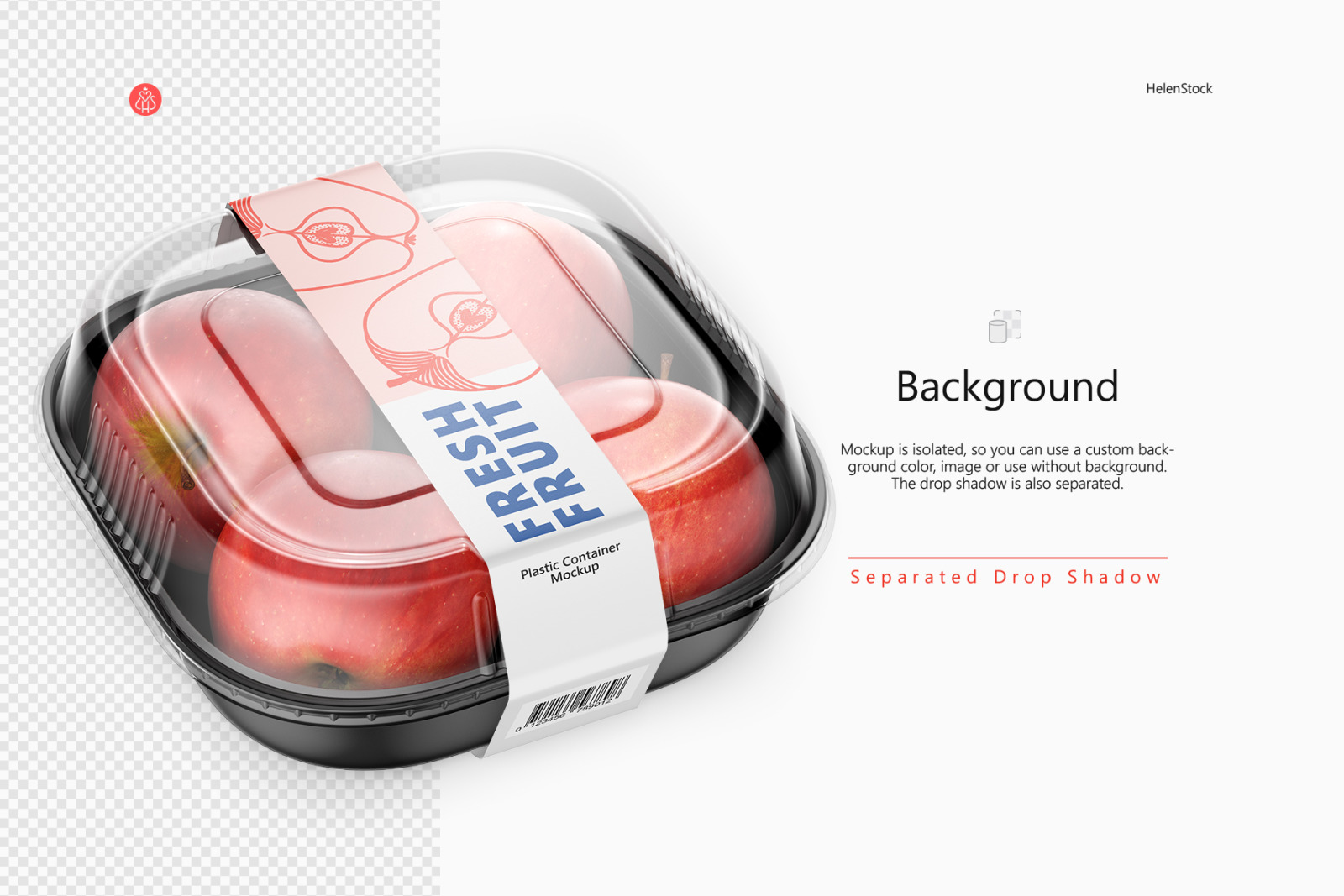 Plastic Container with Apples Mockups – Half-side View