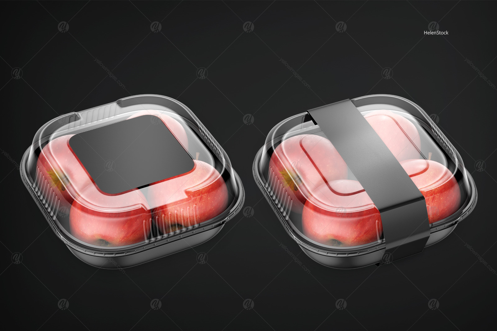 Plastic Container with Apples Mockups – Half-side View