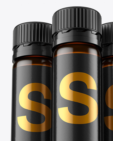 Three 25ml Amber Sport Nutrition Bottles Mockup