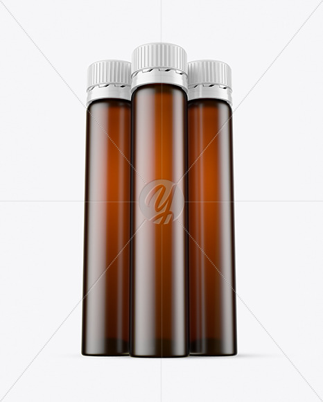 Three 25ml Dark Amber Frosted Sport Nutrition Bottles Mockup