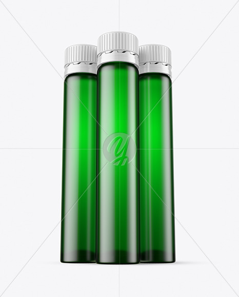 Three 25ml Green Frosted Sport Nutrition Bottles Mockup