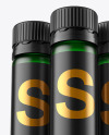 Three 25ml Green Frosted Sport Nutrition Bottles Mockup