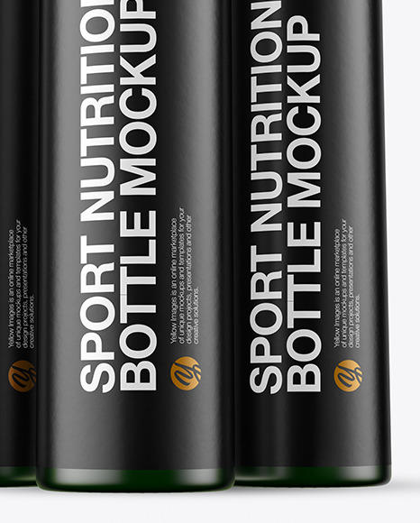 Three 25ml Green Frosted Sport Nutrition Bottles Mockup