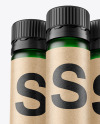 Three 25ml Green Frosted Sport Nutrition Bottles Mockup