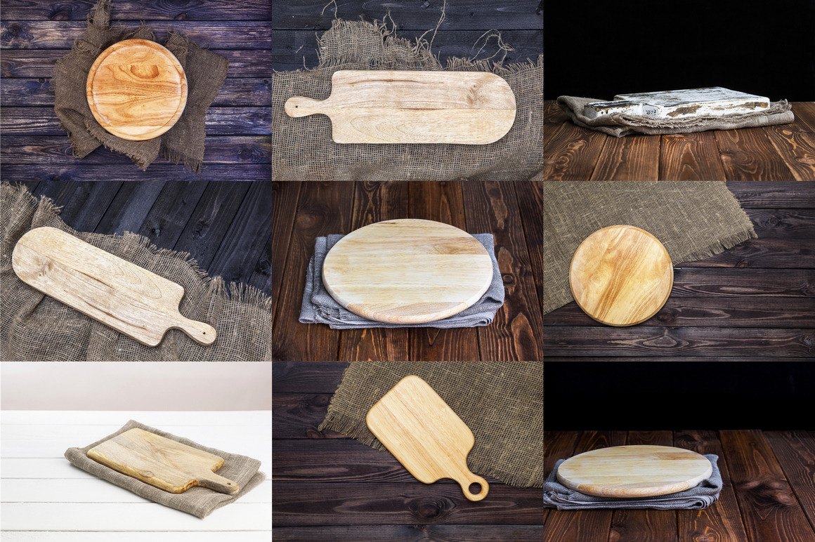 Cutting boards collection. Backgrounds for your project presentation Cutting boards collection. Backgrounds for your project presentation