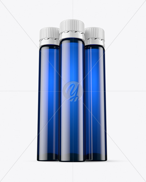 Three 25ml Blue Sport Nutrition Bottles Mockup