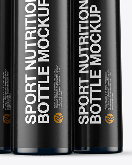 Three 25ml Blue Sport Nutrition Bottles Mockup