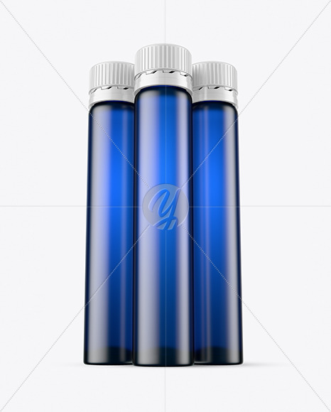 Three 25ml Blue Frosted Sport Nutrition Bottles Mockup