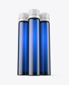 Three 25ml Blue Frosted Sport Nutrition Bottles Mockup