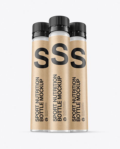 Three 25ml Clear Sport Nutrition Bottles Mockup