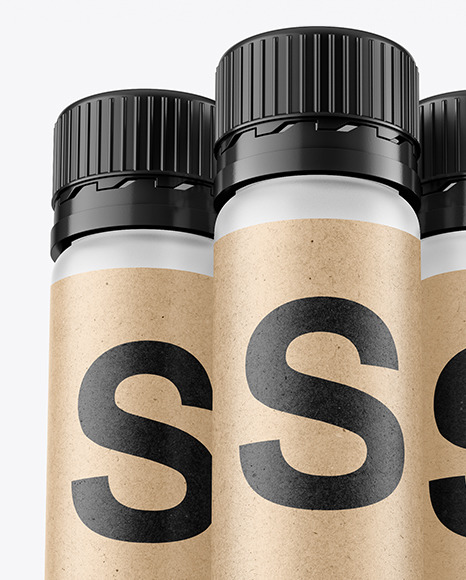 Three 25ml Frosted Sport Nutrition Bottles Mockup