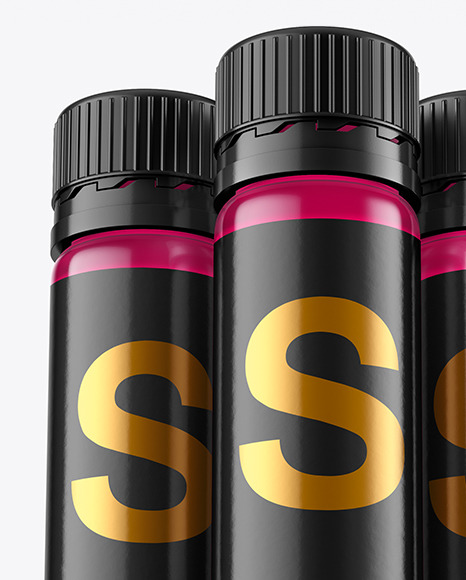 Three 25ml Color Sport Nutrition Bottles Mockup