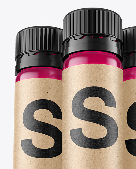 Three 25ml Color Sport Nutrition Bottles Mockup