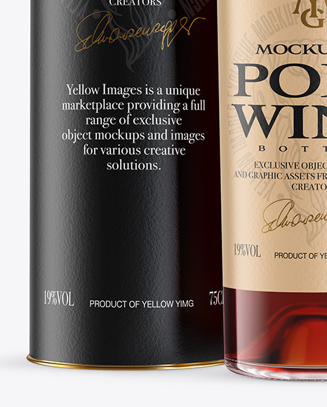 Tawny Port Wine Bottle with Tube Mockup