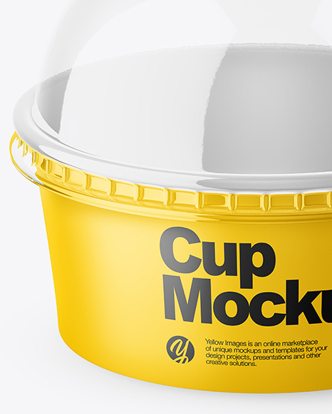 Small Matte Paper Cup With Transparent Plastic Cap Mockup - Half Side View