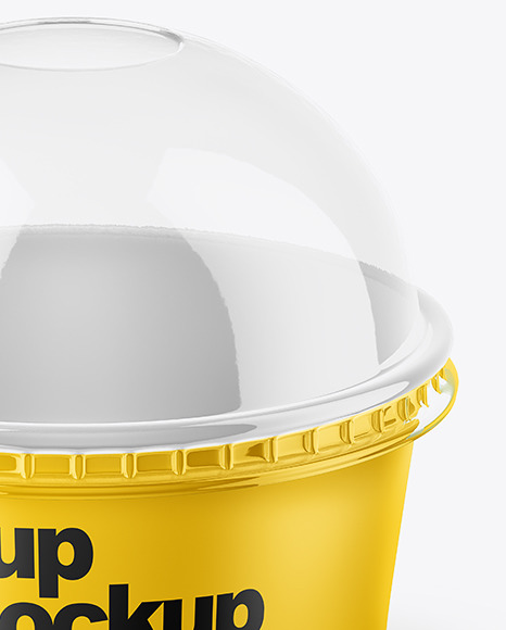 Small Matte Paper Cup With Transparent Plastic Cap Mockup - Half Side View