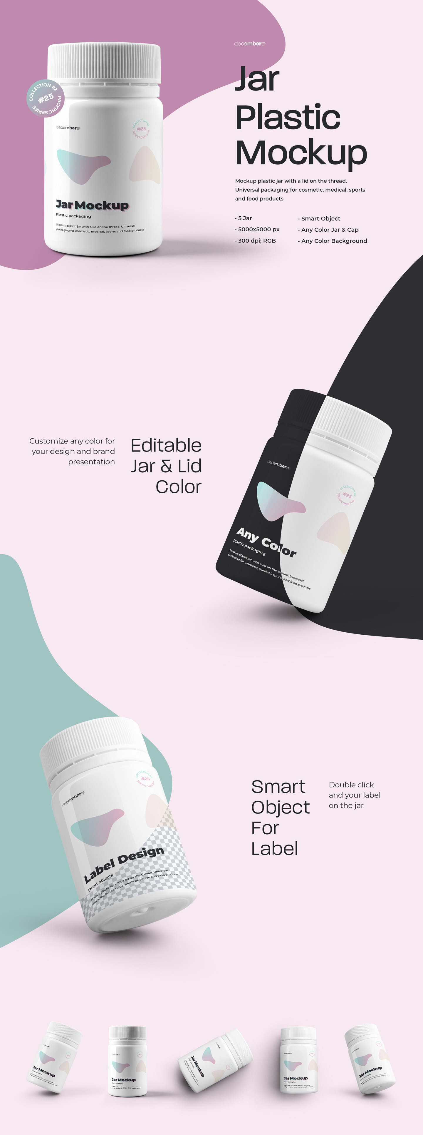 5 Mockups Plastic Jar For Cosmetic and Medical Products 5 Mockups Plastic Jar For Cosmetic and Medical Products