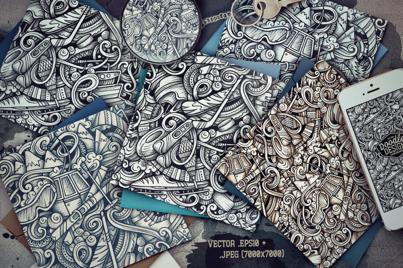 Winter Sports Graphic Doodle Patterns Winter Sports Graphic Doodle Patterns