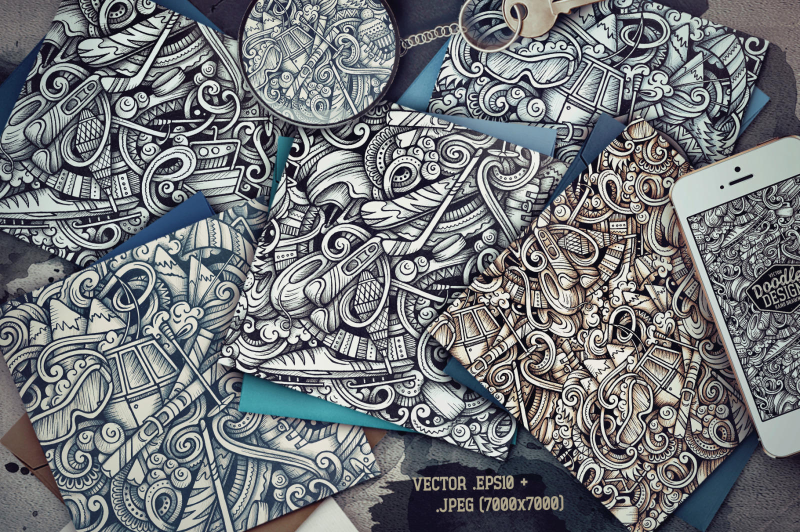 Winter Sports Graphic Doodle Patterns