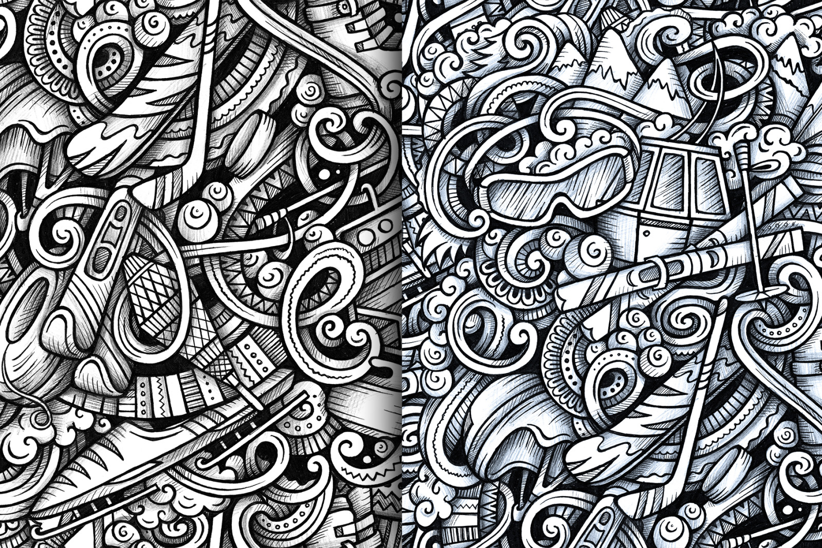 Winter Sports Graphic Doodle Patterns Winter Sports Graphic Doodle Patterns