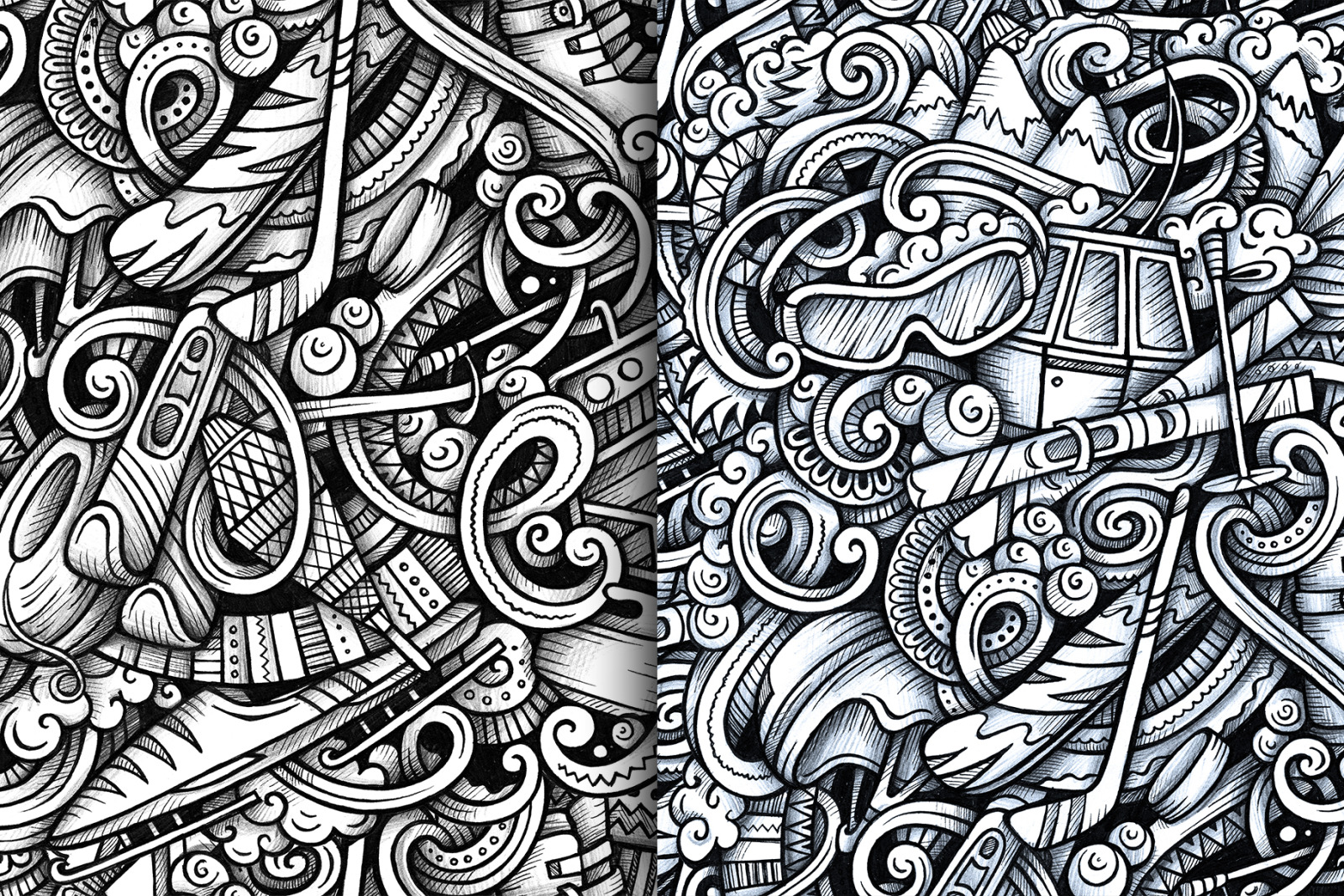 Winter Sports Graphic Doodle Patterns