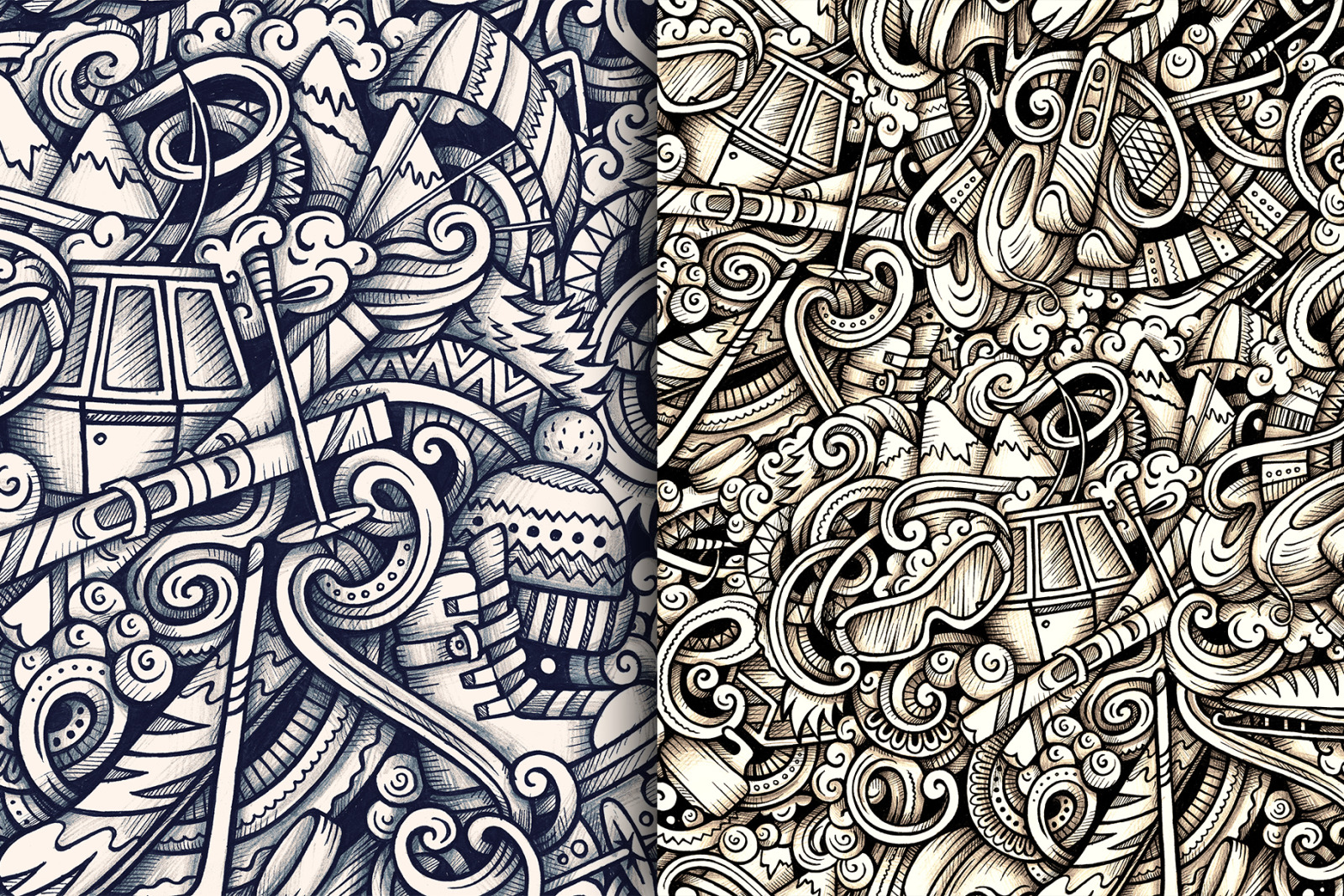 Winter Sports Graphic Doodle Patterns Winter Sports Graphic Doodle Patterns