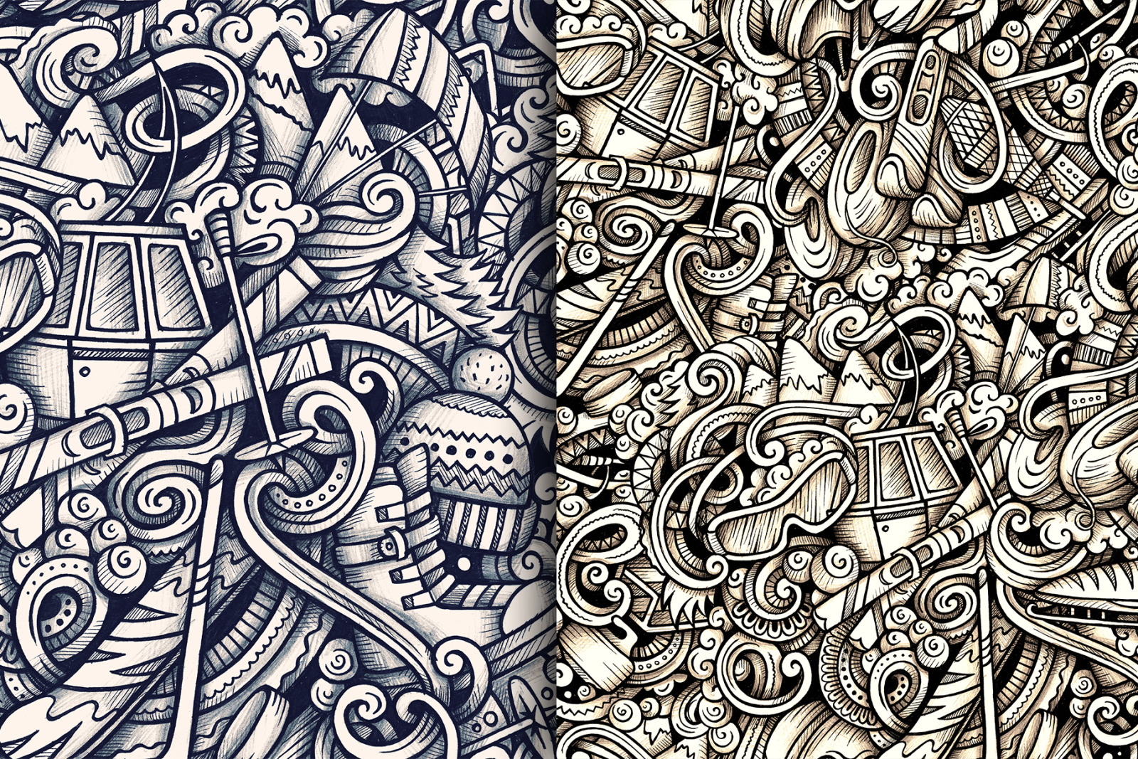 Winter Sports Graphic Doodle Patterns