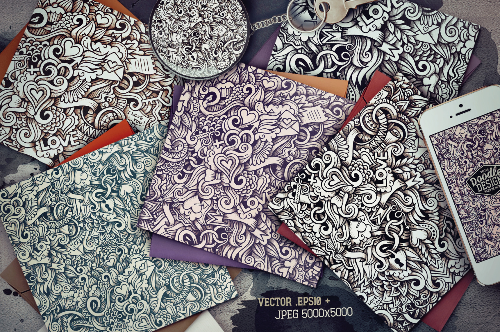 Love Graphic Doodle Patterns Love Graphic Doodle Patterns