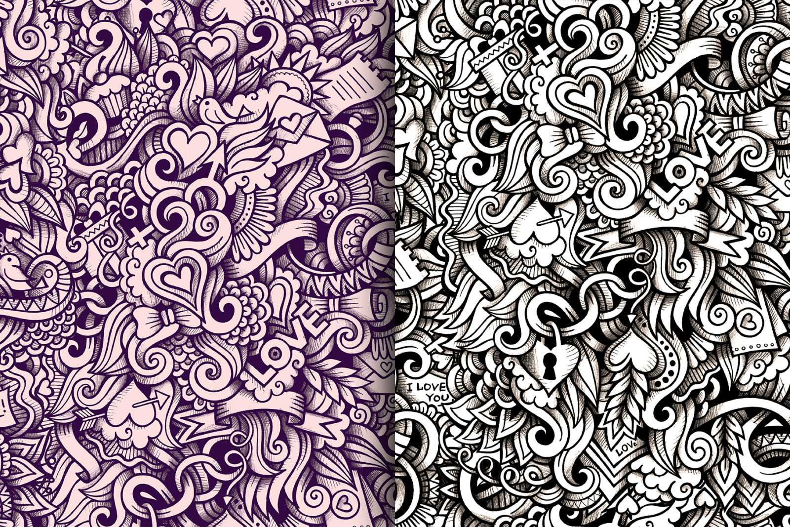 Love Graphic Doodle Patterns