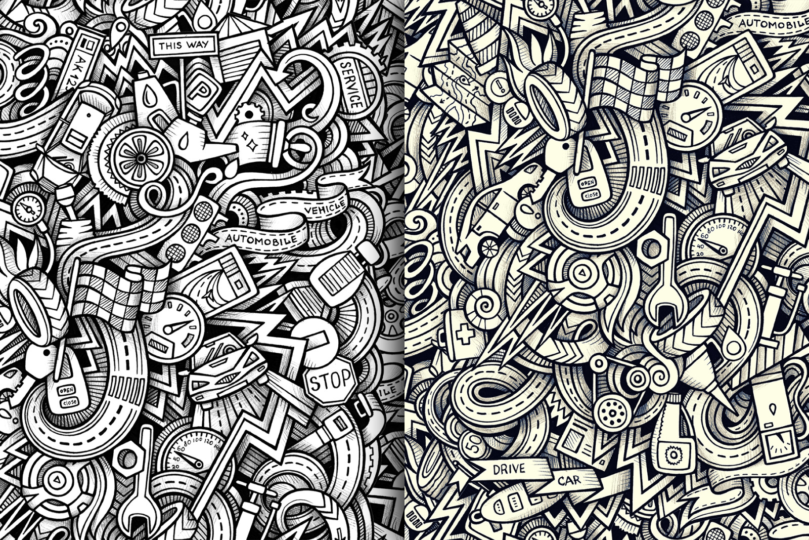 Vehicle Graphic Doodle Patterns